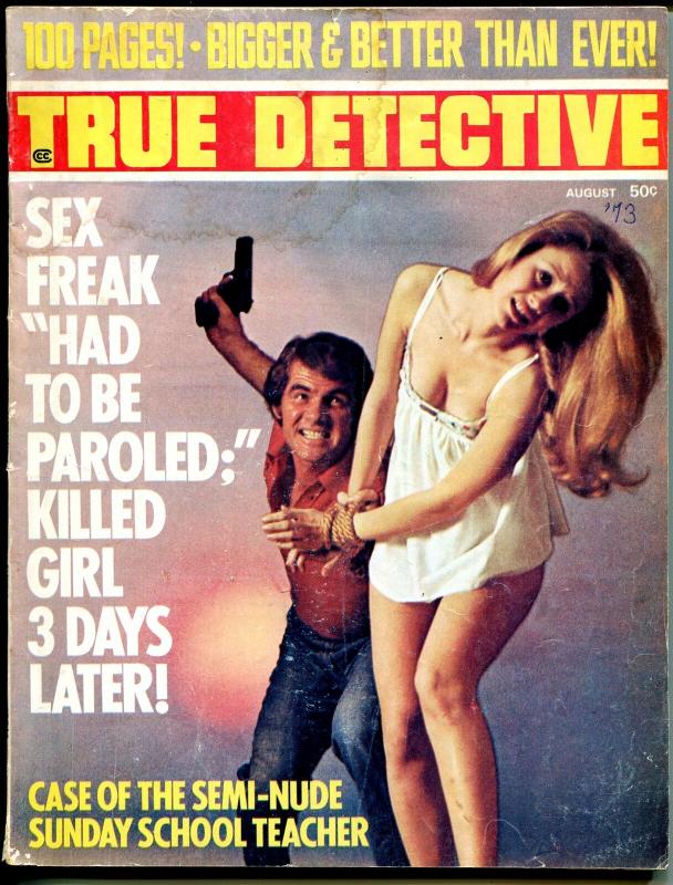 True Detective 8/1973-bound babe terror cover-crime stories & pix-G/VG