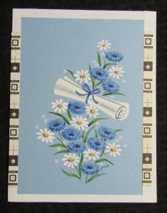 ON YOUR GRADUATION Blue & White Flowers w/ Diploma 6x8 Greeting Card Art #G4378