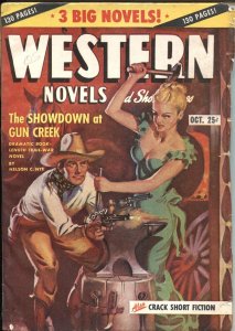 WESTERN NOVELS & STORIES--OCT 19487-SPICY GIRL ART PULP COVER--ALLEN ANDERSON