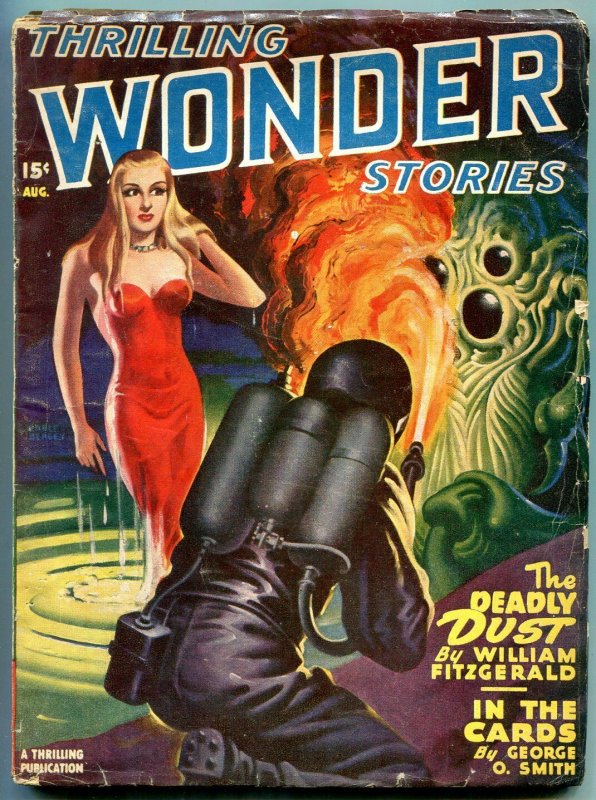 Thrilling Wondering Stories Pulp August  1947- Flamethrower cover- VG+