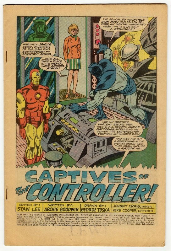 Iron Man #13 ORIGINAL Vintage 1969 Marvel Comics (Coverless) 2nd App Controller 