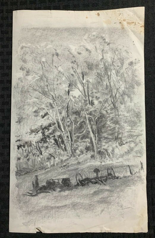 LANSDSCAPE Woods with Graden Silhouette by Unknown 8.5x14 Pencil on Paper