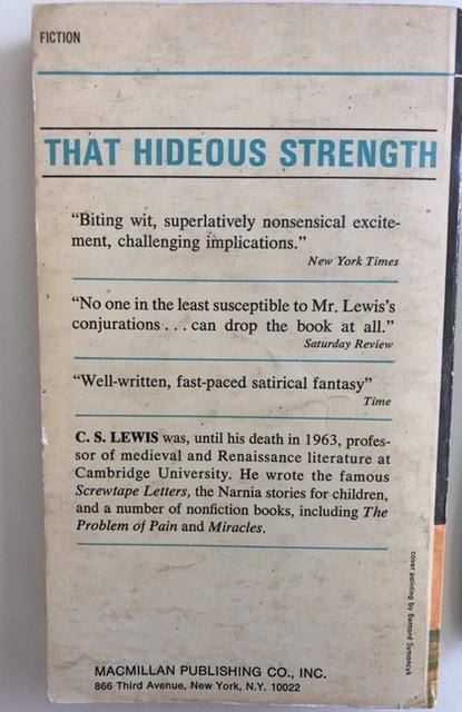 That hideous strength, CS Lewis,1975,382p