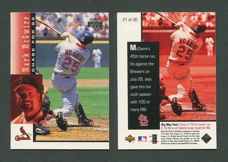 1998 Upperdeck Mark McGwire HR Commemorative Card / MINT