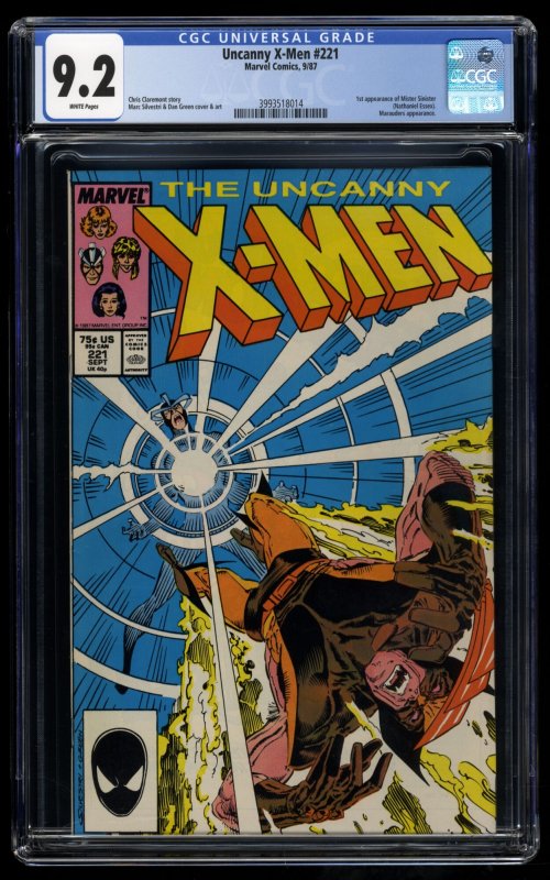 Uncanny X-Men #221 CGC NM- 9.2 White Pages 1st Appearance Mister Sinister!