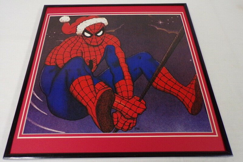 1988 Marvel Spider-Man Santa ORIGINAL Vintage Framed 12x12 Poster Display