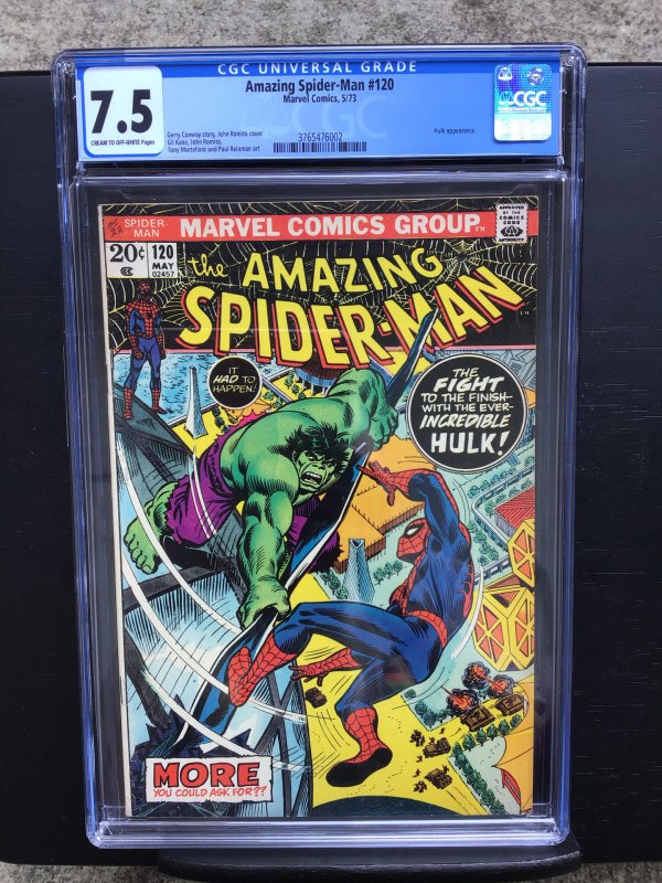 Amazing Spider-man 120 Cgc 7.5 Cr/ow Pages Marvel Bronze Age Hulk