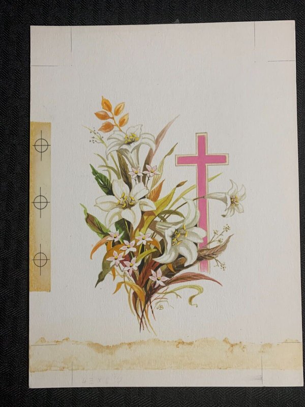 HAPPY EASTER White Flowers w/ Pink Cross 6.5x9 Greeting Card Art #E2853