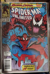 SPIDERMAN UNLIMITED # 1 1993 MARVEL maximum carnage  KEY 1st shreik  BARCODE VAR