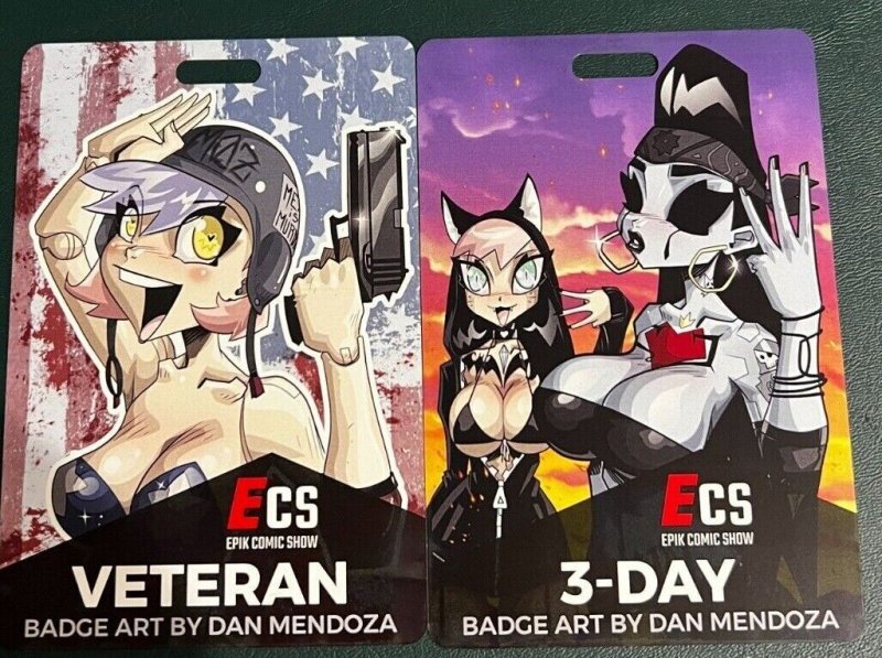 DAN MENDOZA EPIK COMIC SHOW BADGE ART SET OF 2 FROM ECS 2018 E1