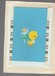 GRADDAUGHTER Cartoon Duckling w/ Yellow Daffodil 8x11 Greeting Card Art #E2403