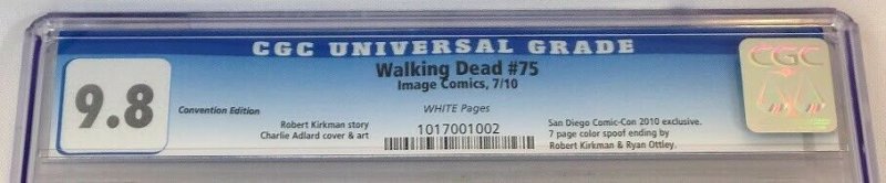 2010 Walking Dead #75 SDCC Adlard Variant CGC 9.8 Robert Kirkman Liam Death