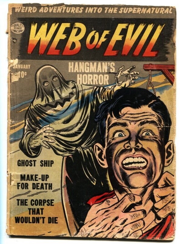 WEB OF EVIL #2 comic book 1953 Hangman noose cover-pre code horror Jack Cole 