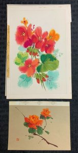 BIRTHDAY Pink and Orange Flowers 6.5x9.5 Greeting Card Art #586 & 9830 LOT of 2