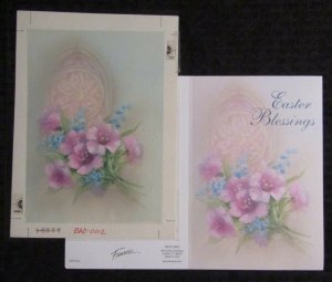 EASTER BLESSINGS Pink Flowers w/ Church Window 5.5x8 Greeting Card Art #0012