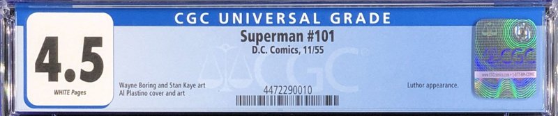 Superman #101 CGC 4.5 VG+ (1955) White Pages - Lex Luthor Appearance