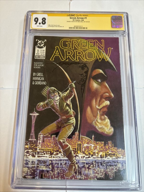 Green Arrow (1988) # 1 (CGC 9.8 SS) Signed Sketch Mike Grell  * DC Comics
