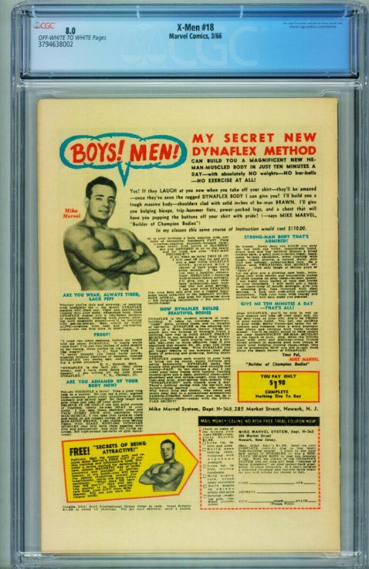 X-MEN #18 CGC 8.0 1966-MARVEL COMICS-ICEMAN-MAGNETO 3794638002 