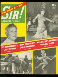 SIR! MAGAZINE OCT 1955-STRIPPER COVER-TEENAGE ORGIES- FN