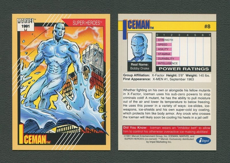 1991 Marvel Comics II  Card  #8 ( Iceman)  MINT