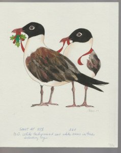 2 XMAS BIRDS WITH MISTLETOE 8x10 #260 Christmas Greeting Card Art