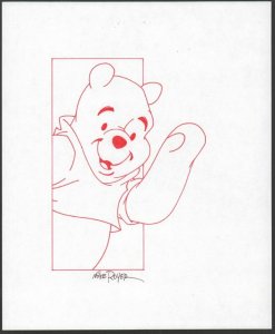 Winnie-the-Pooh Disney Red Ink Drawing - Pooh Waving Hello - by Mike Royer