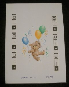 HAPPY BIRTHDAY Cute Teddy Bear w/ 3 Balloons 6x8 Greeting Card Art #4302 