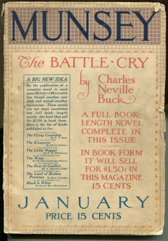 Munsey 1/1914-early pulp title-over 100 years old-Damon Runyon-Buck-VG