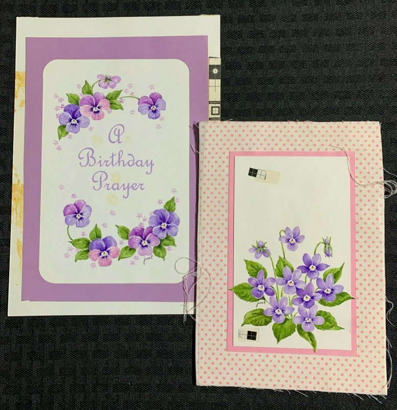 A BIRTHDAY PRAYER Purple Flowers 2pcs 6x9 Greeting Card Art #508 8912