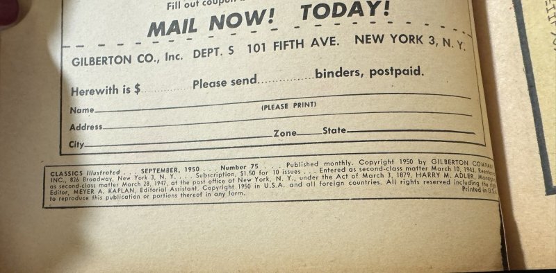 Classics Illustrated #75 Variant Cover (1950)