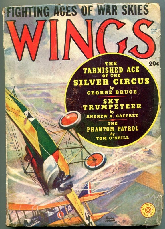 Wings Pulp Winter 1939- Fiction House- Belarski- Phantom Patrol VG