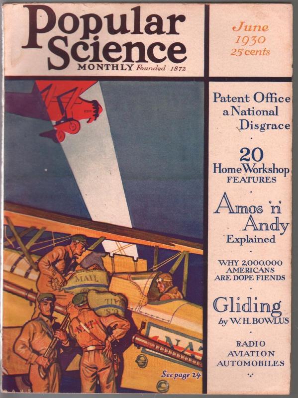 Popular Science 7/1930-PAUS cover-US Mail-American Drug Fiends-Amos & Andy-FN