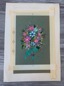 BLESSED EASTER Blue & Pink Flowers w/ Green Ribbon 8x11 Greeting Card Art E2870