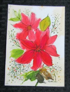 SPECIAL CHRISTMAS Watercolor Two Poinsettias 4.5x6.5 Greeting Card Art #X1514