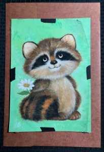 CUDDLY CRITTERS Baby Raccoon with Flower 10x14 Greeting Card Art #012