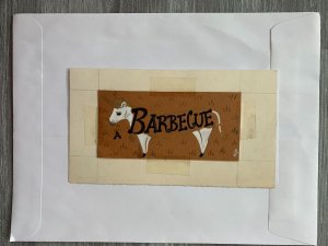 A BARBECUE INVITATION Cow with Lettering 8x4.5 Greeting Card Art 646