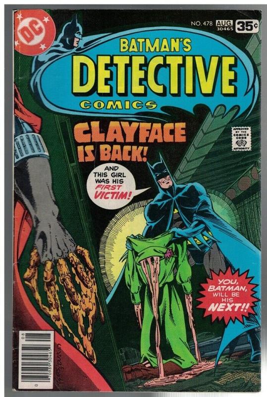 DETECTIVE 478 VG+ Aug.1978 Marshall Rogers Clayface