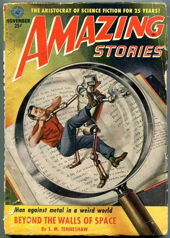 Amazing Stories Pulp November 1951- Beyond the Walls of Space- Robot cover G/VG