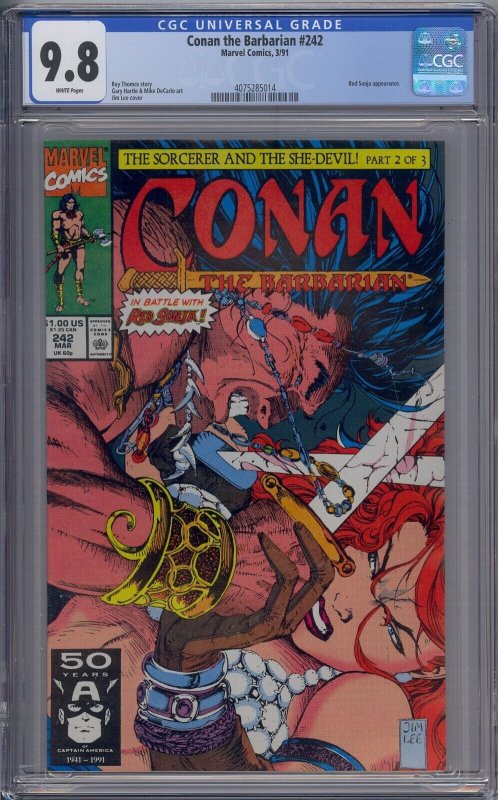 CONAN THE BARBARIAN #242 CGC 9.8 RED SONJA JIM LEE COVER WHITE PAGES