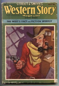 Western Story Pulp 7/20/1935 - Telephone Gunfight cover - Three Mesquiteers