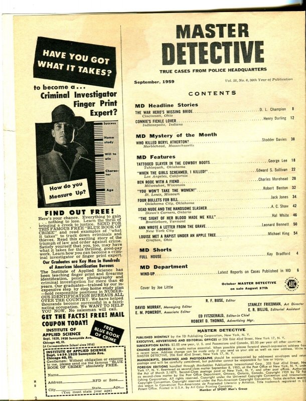 Master Detective 9/1959-D.L. Champion-spicy girl art cover-crime-VG/FN