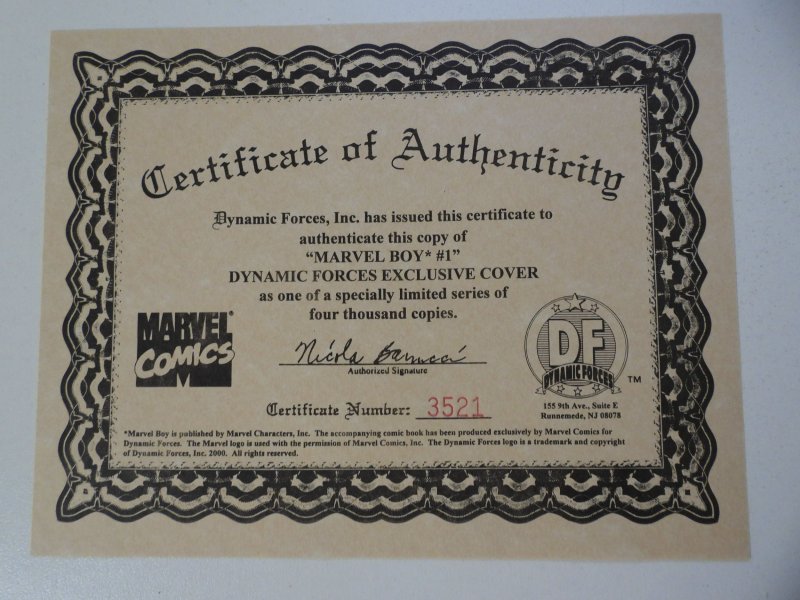 Marvel Boy #1 Variant Cover (2000) W/ COA VF- Condition
