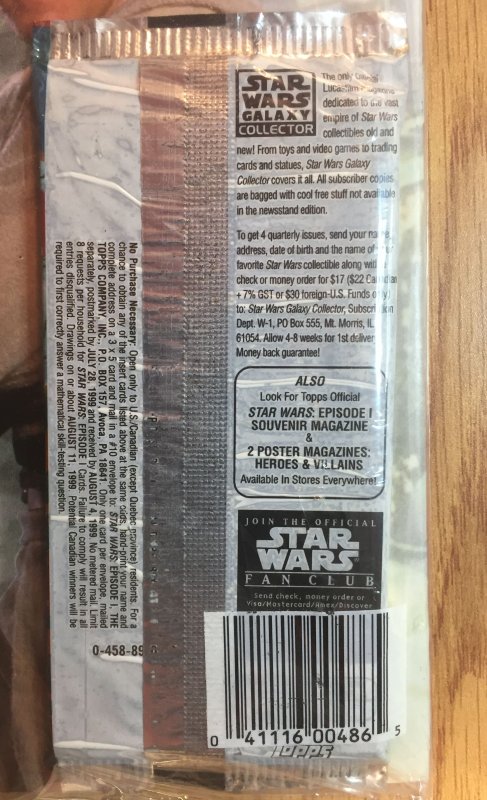 Star Wars Episode 1 Phantom Menace Official Collector's Value Pack - NEW TOPPS