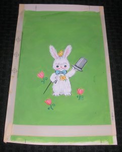 HAPPY EASTER White Bunny Rabbit w/ Top Hat & Cane 7x11 Greeting Card Art #2201