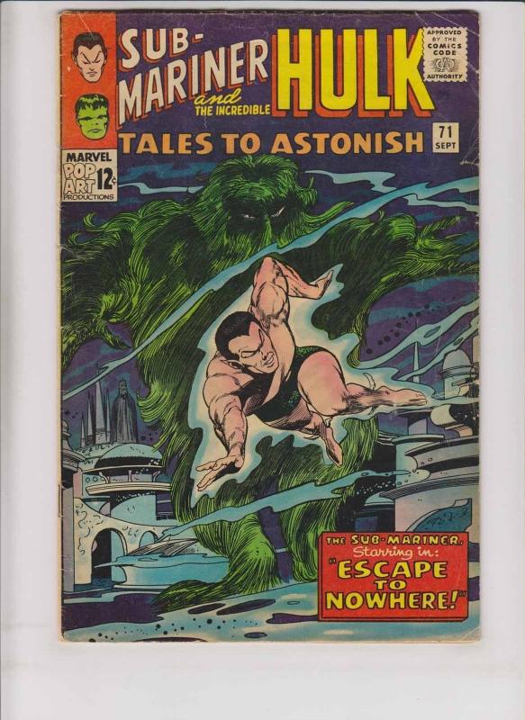 Tales To Astonish #71 VG hulk by stan lee & jack kirby - namor the sub-mariner