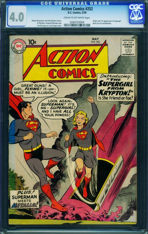 Action #252 CGC 4.0 First Supergirl key issue-dc Silver-age Superman 0260103004