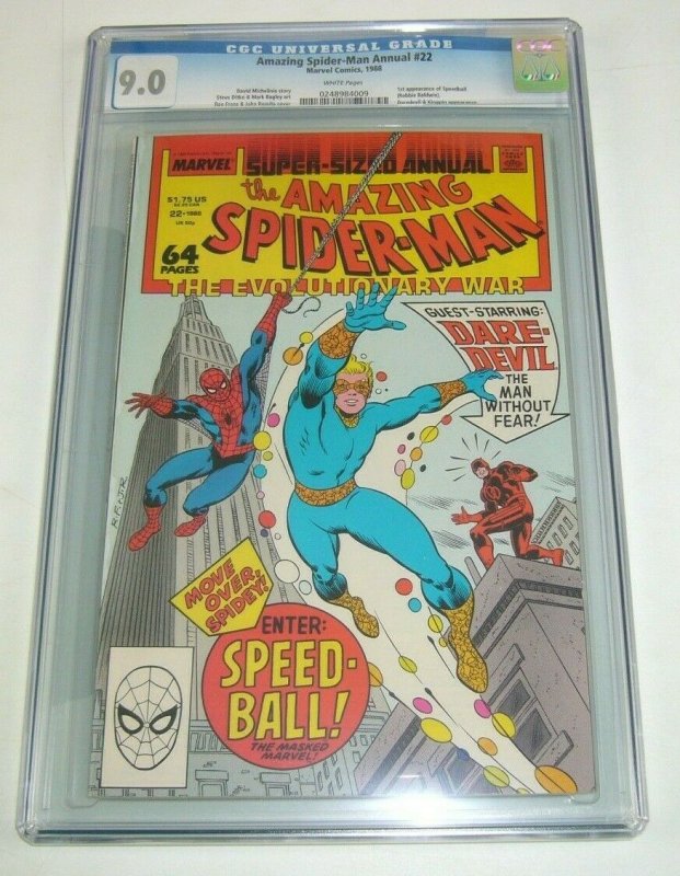 Amazing Spider-Man Annual #22 CGC 9.0 marvel new warriors key - 1ST SPEEDBALL 