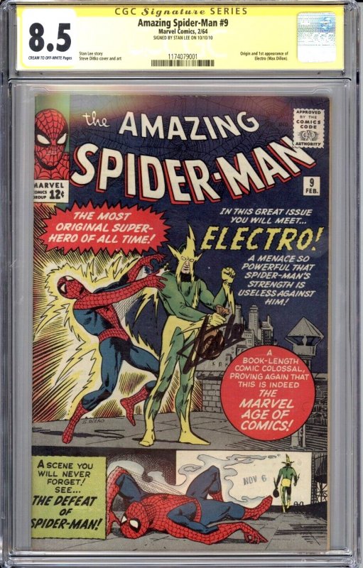 Amazing Spider-Man 9 CGC 8.5 SS 1st Electro signed Stan Lee 