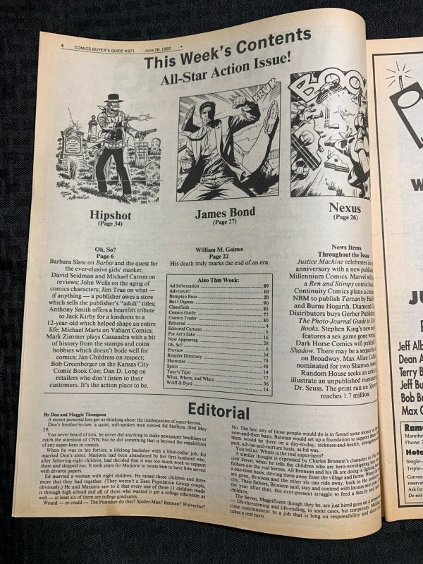 1992 COMICS BUYERS GUIDE Newspaper #971 FN 6.0 James Bond 007 / Nexus Origin