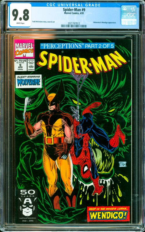 Spider-Man #9 CGC Graded 9.8 Wolverine & Wendigo appearance.